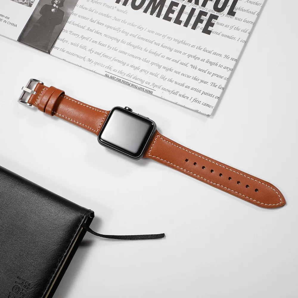 Ремешок из натуральной кожи для Apple watch 42 мм 38 силиконовый браслет iwatch series 6 se 5 4 3 2 1