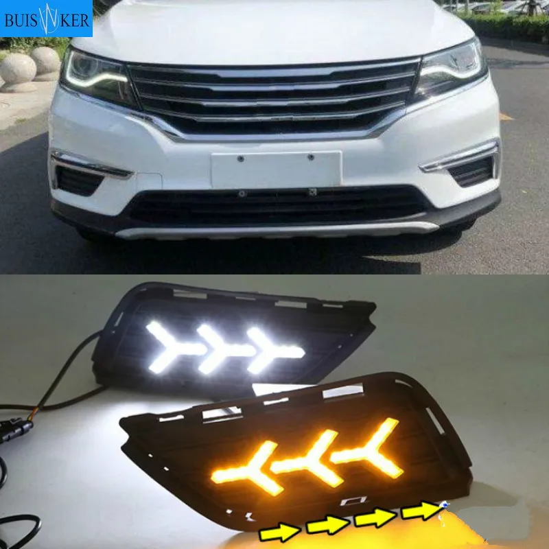 

Для Roewe RX5 2016 2017 2018 2019 светодиодные дневные ходовые огни DRL Противотуманные фары с желтым указателем поворота