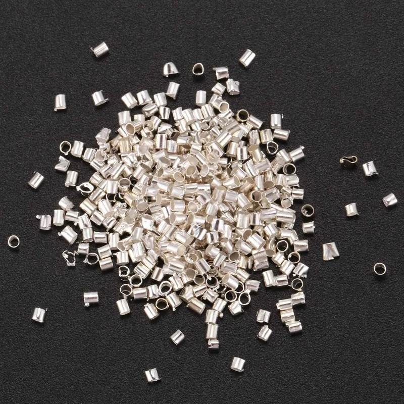 100Pcs 0.8Mm 1/32 인치 와이어 로프 알루미늄 페룰 슬리브 실버 톤 & 500Pcs 튜브 크림프 엔드 비즈 1.5Mm 실버