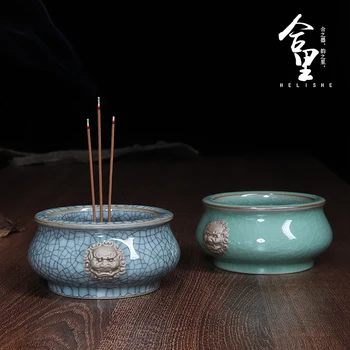 

Longquan Celadon Incense Furnace for Household Indoor Ceramic Buddhist Hall Articles and Ancient Lion Incense Furnace