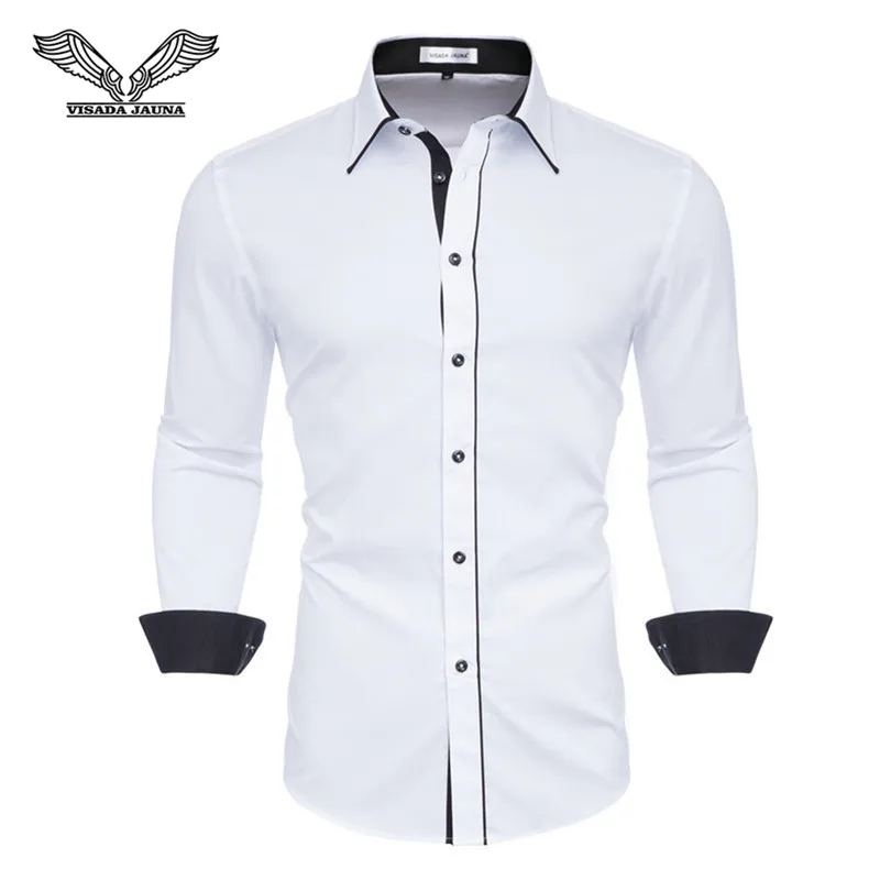 Fashion Men's Shirts Long Sleeve Slim Fit Men's Casual Shirts Formal Dress Shirts Men Clothes Turn-Down Collar N5045 - Color: White 60