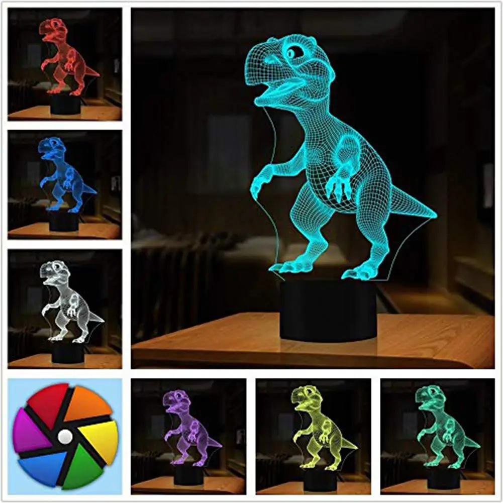 할로윈 3D 공룡 LED 램프 7 색 터치 컨트롤 야간 조명, 어린이 및 성인 거실 침실 선물