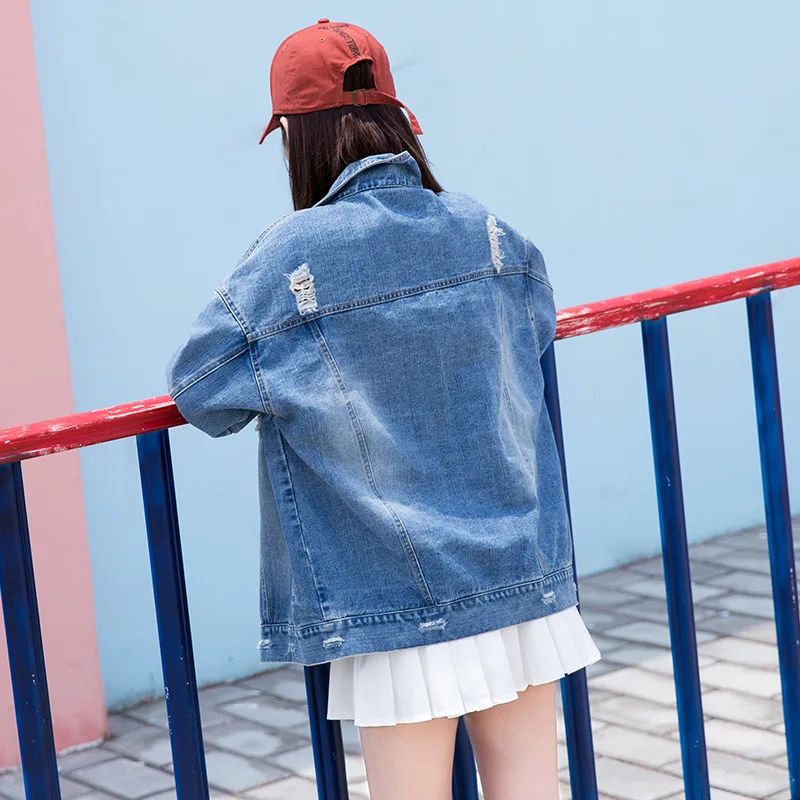 

2019 New Style Spring And Autumn with Holes Jeans Coat Women's Versitile Fashion Casual Tops Jacket WOMEN'S Dress