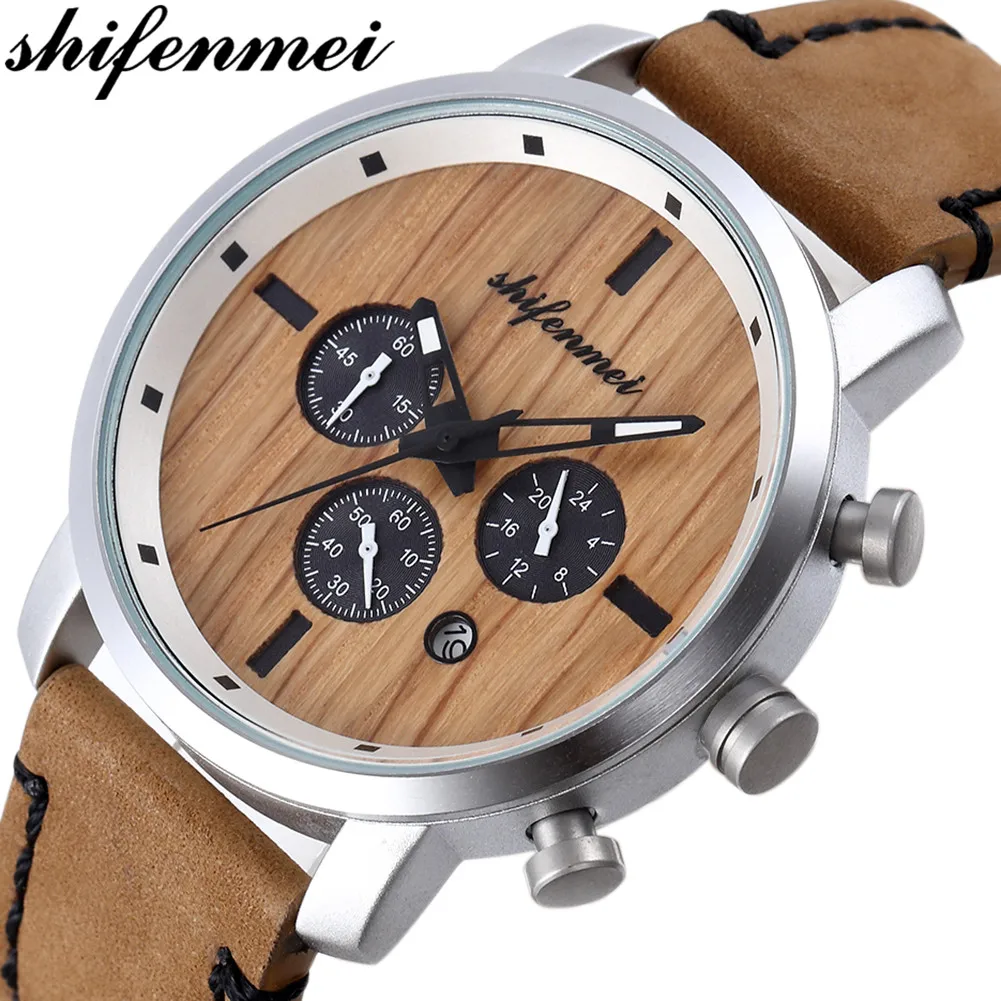 

Shifenmei Mens Watches Top Brand Luxury Chronograph Men Watch Leather Luxury Waterproof Sport Watch Men Clock Man Wristwatch
