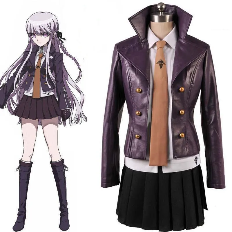 

Anime Dangan Ronpa Cosplay Costume Kirigiri Kyoko School PU Uniform Cosplay Halloween Costumes Set Jacket+Shirt+Skirt+Tie+Gloves