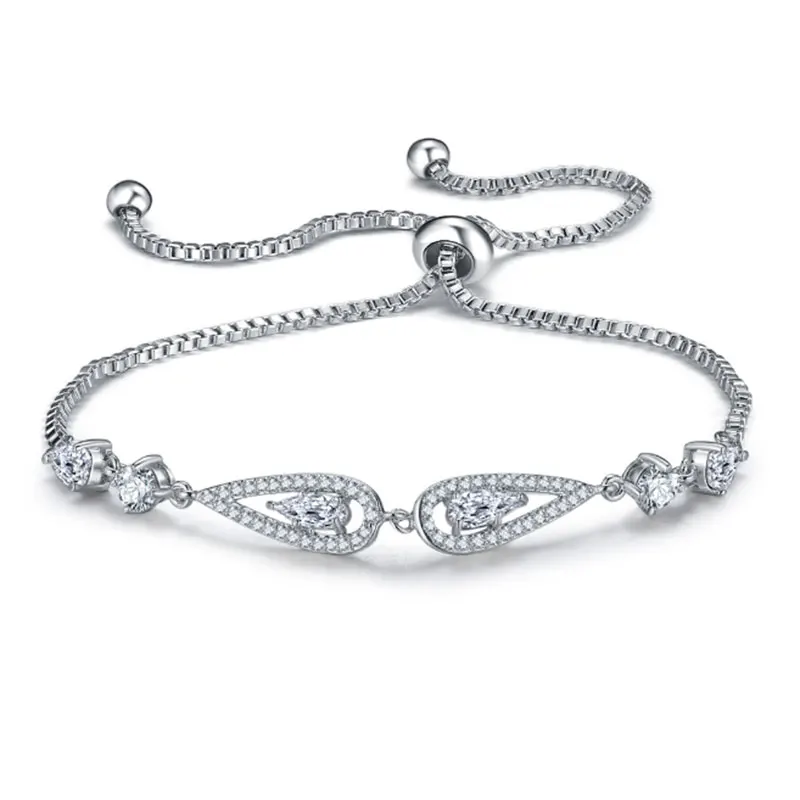 Регулируемые браслеты на цепочке для женщин, капли воды, кубический цирконий, розовый серебряный цвет, браслет, свадебные ювелирные изделия, подарок на день Святого Валентина