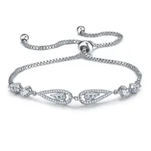 Регулируемые браслеты на цепочке для женщин, капли воды, кубический цирконий, розовый серебряный цвет, браслет, свадебные ювелирные изделия, подарок на день Святого Валентина