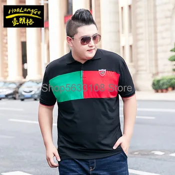 

Fat Man Men Plus Fat Plus Size Short Sleeve Lapel Splicing T Shirt Fat Super Large Size Youth Yes Collar T-shirt