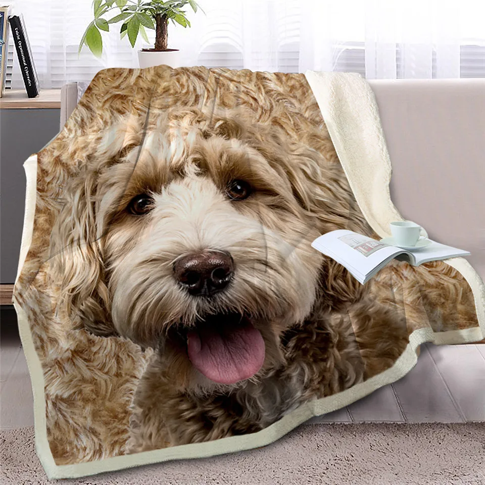 

HM Life Throw Blanket on Bed Sofa Soft 3D Dog Animal Printed Sherpa Fleece Blanket Light Brown Bedspreads Thin Quilt 150x200cm