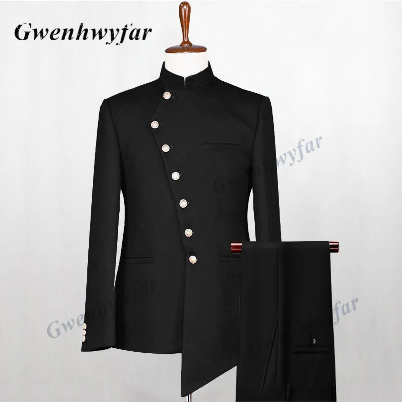 Gwenhwyfar Costume Homme Italian Business Slim Fit 2 Pieces Navy Men's Suits Groom Prom Tuxedo Groomsmen Blazer For Wedding
