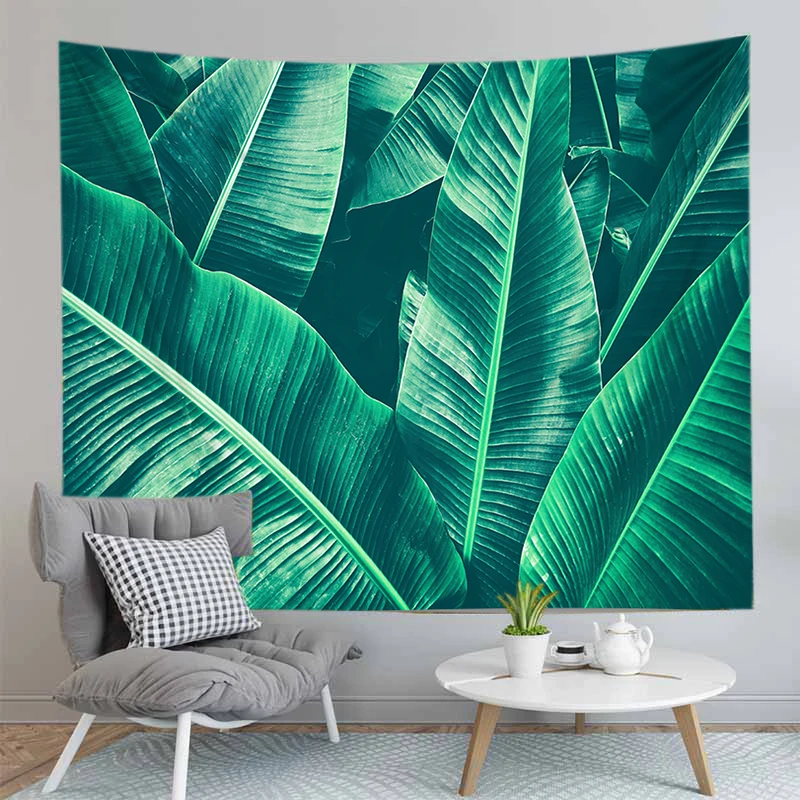 Palm Leaf Tapestry Art Wall Hanging Green Plant Bedspread Room Home Decoration 