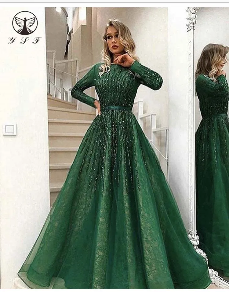 

Современные вечерние платья с вырезом лодочкой и бисером, кружевные вечерние платья с длинным рукавом