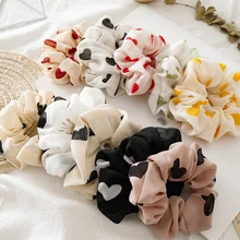 Chaude amour coeur impression en mousseline de soie élastique Scrunchie cheveux cravates élastique pour queue de cheval cheveux corde cheveux accessoires filles(China)