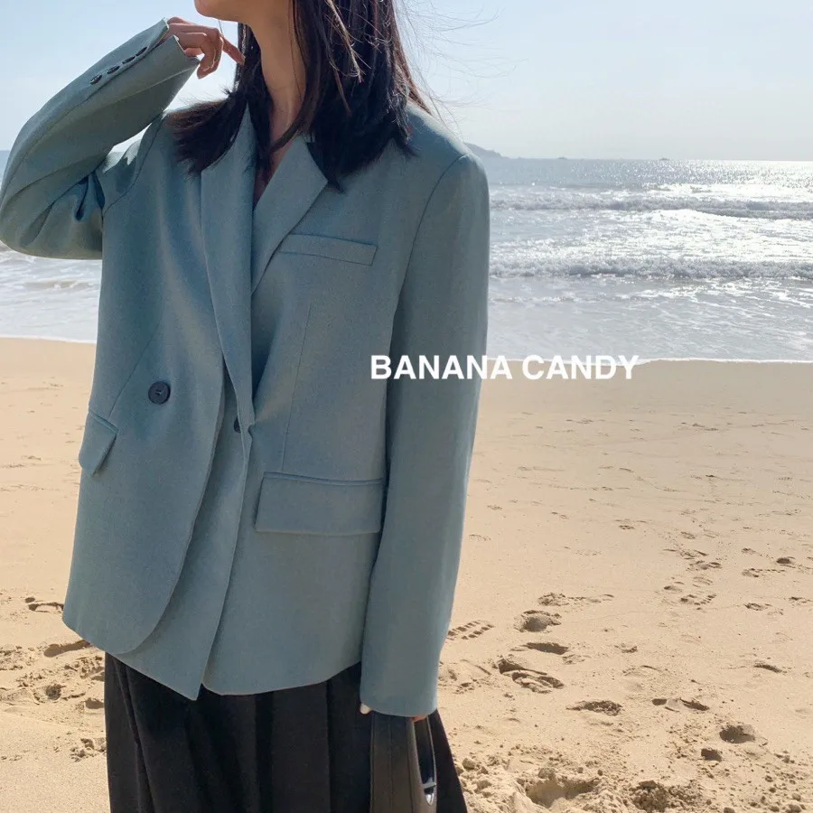 

Y2067 Fake Door Double Row Buckle Leisure Top 2020 Season Women's Wear Loose Suit Coat Female