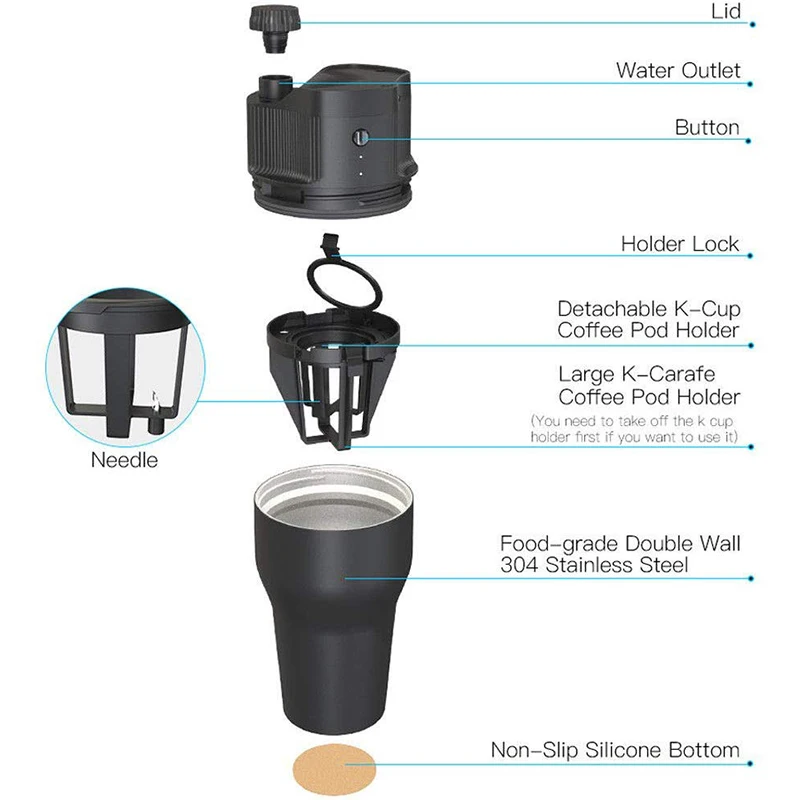Мини-кофеварка, портативная Эспрессо-Кофеварка объемом 500 мл, совместимая с K чашками, кофейная чашка из нержавеющей стали, usb-кабель в комплекте