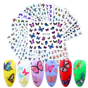 

30 pcs Water Stickers For Nails Butterfly Design Mixed Flower Nail Decals Set Letters Girl Manicure Sliders DIY Tips LANJ110-1