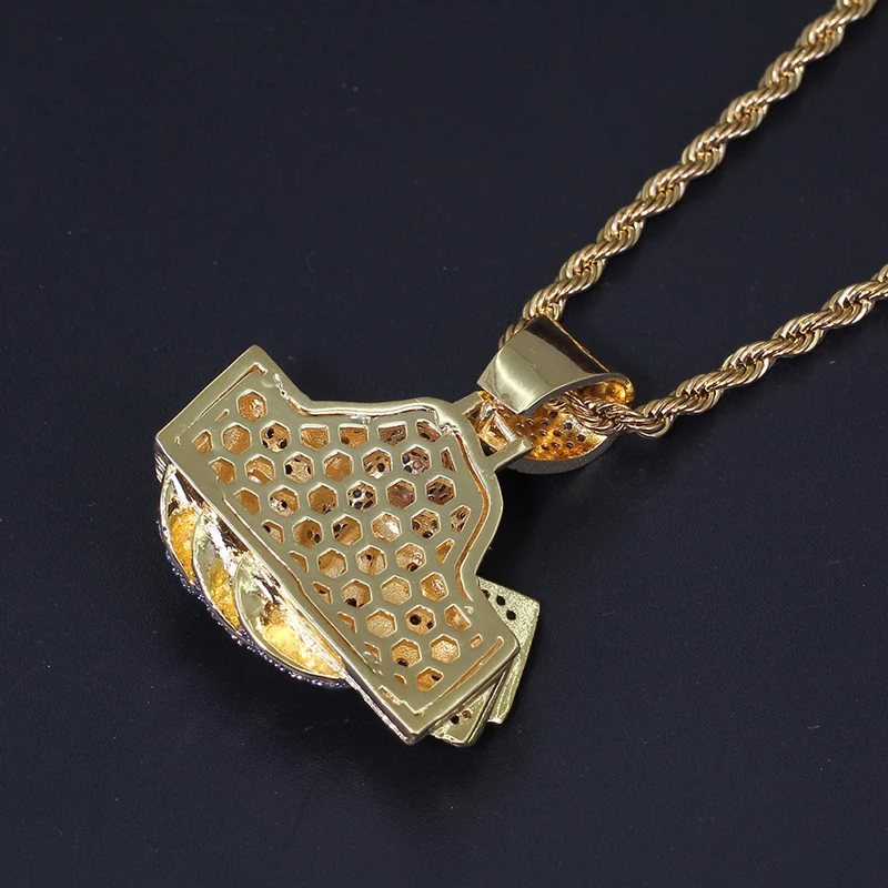 Men's Hip Hop Micro Paved Green AAA Cubic Zirconia Bling Ice Out Rich Holding Dollars Money Pendants Necklace - Rapper Jewelry image 4