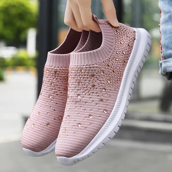 

Summer Women Sports Socks Shoe Pink Gray Slip-on Ladies Sneakers Cheap Shoes For Girls Plus Size 41 42 43 Sports Trainers Women