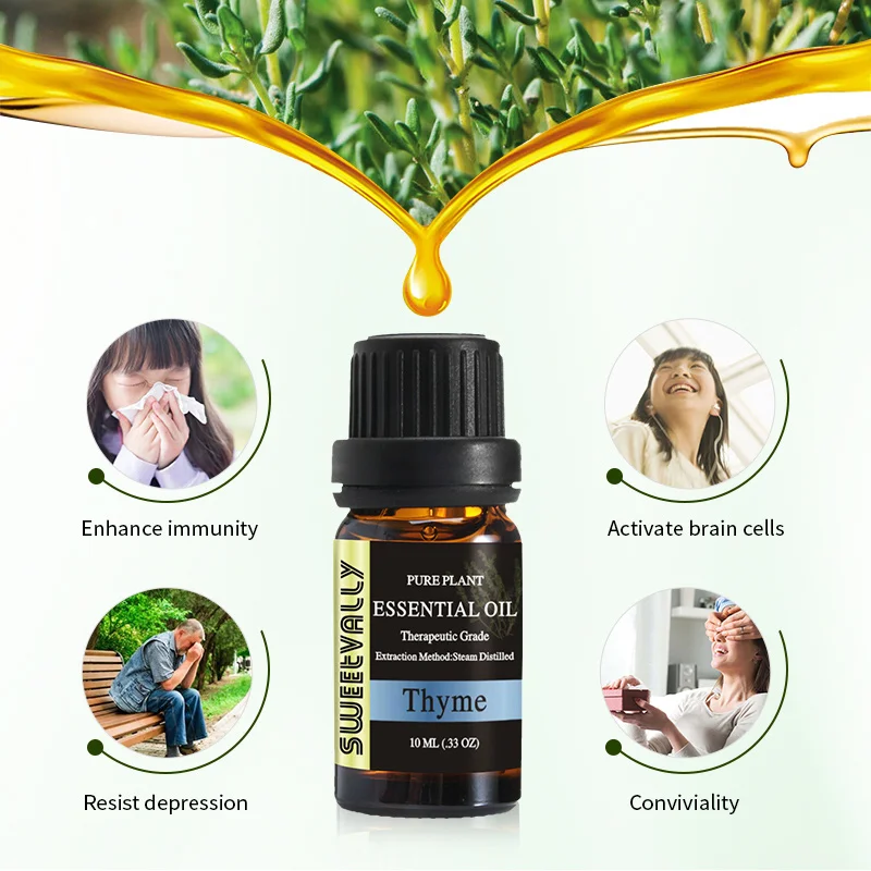 

1pc 10ml Thyme Essential Oil For Diffuser Burner Organic Relieve Stress Air Freshening Humidifier Oil Pure Natural Essential Oil