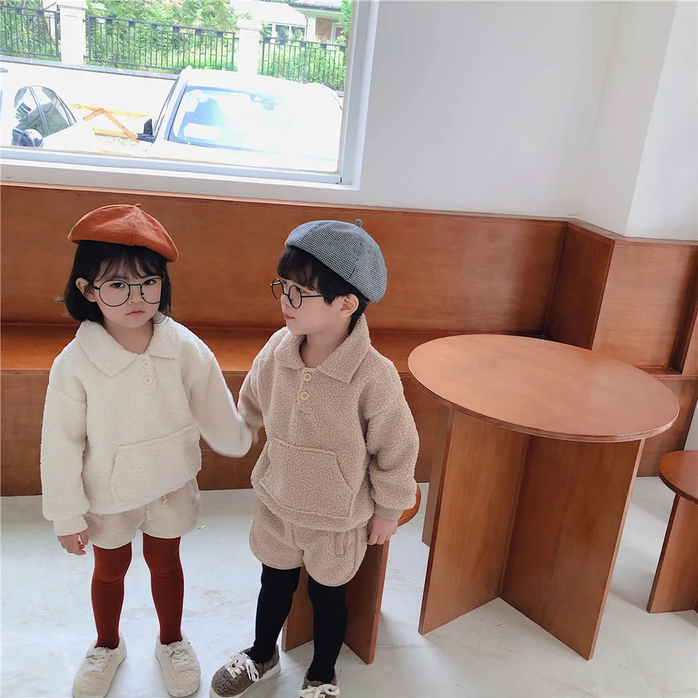 Осенне-зимние модные комплекты одежды из берберского флиса для мальчиков и девочек модные детские толстовки и шорты комплекты одежды