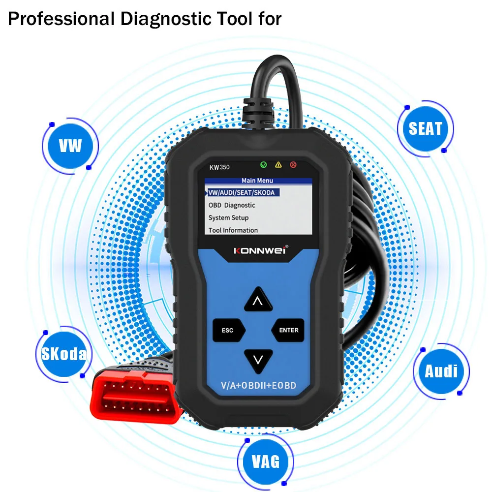 KONNWEI KW350 OBD2 диагностический инструмент сканер для автомобиля VAG VW Audi ABS подушка