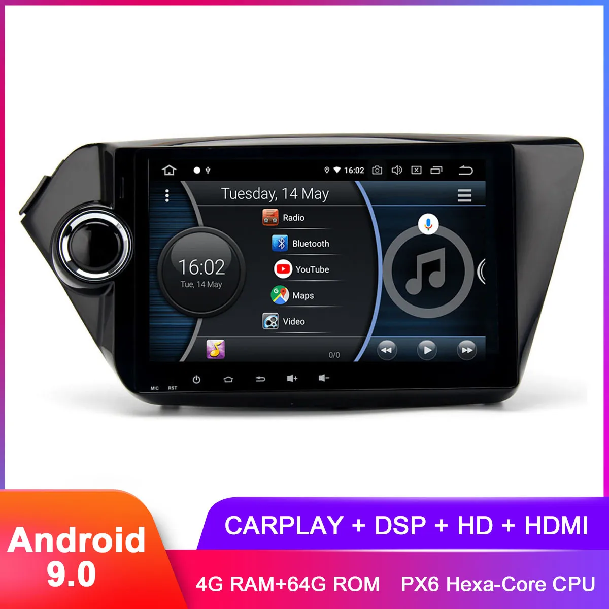 Автомагнитола 9 дюймов IPS Android 0 для Kia K2 Rio 2012 + Carplay радио GPS WiFi FM-навигация BT 5 DSP