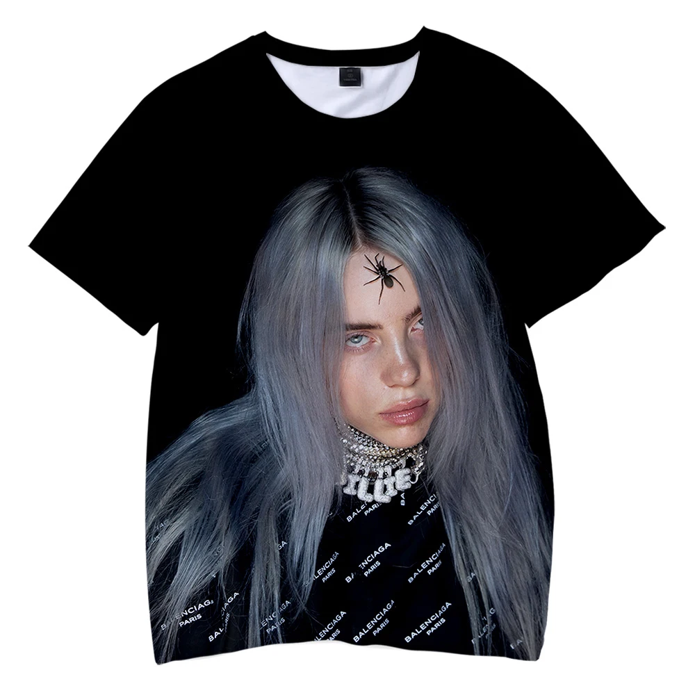 Billie Eilish/футболка с 3D принтом для маленьких мальчиков и девочек летние футболки с короткими рукавами топы унисекс, футболки, Детский костюм, рубашка - Цвет: kids shirt 1