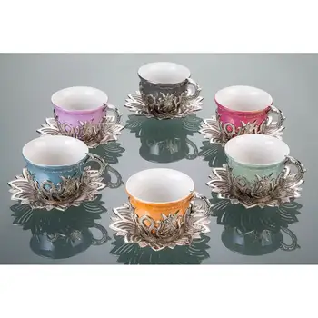

Colorful Tulip Design Silver Color Cups For Six