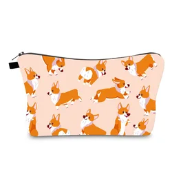 Make Up Organizer Cartoon Corgi Dog Print Makeup Case Vintage Cute Zipper Makeup Bags Animal Prints Cosmetic Organizer