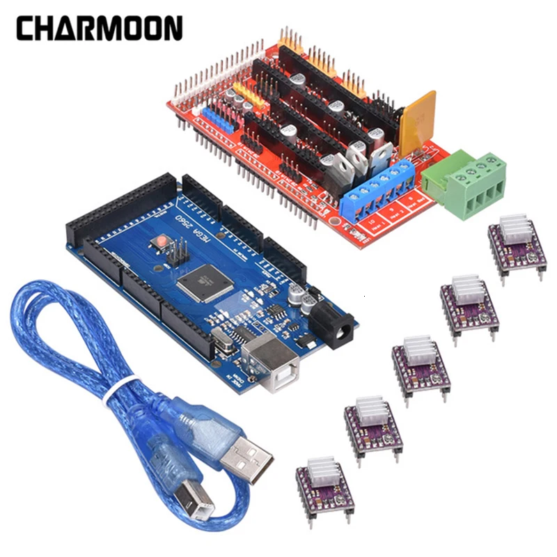 1 шт. Mega 2560 R3 + Ramps 4 панель управления 5 Drv8825 Драйвер шагового двигателя Reprap для