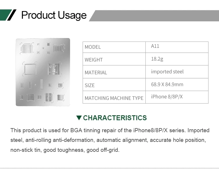 BEST-A11 универсальный bga микросхема трафареты с подогревом шаблон реболлинга трафарет для iphone 8 8P X