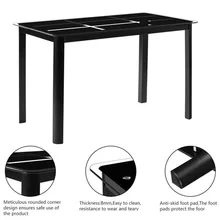 120cm * 70cm* 75cm Rectangle Tempered Glass Dining Table with Nine Block Box Pattern Black