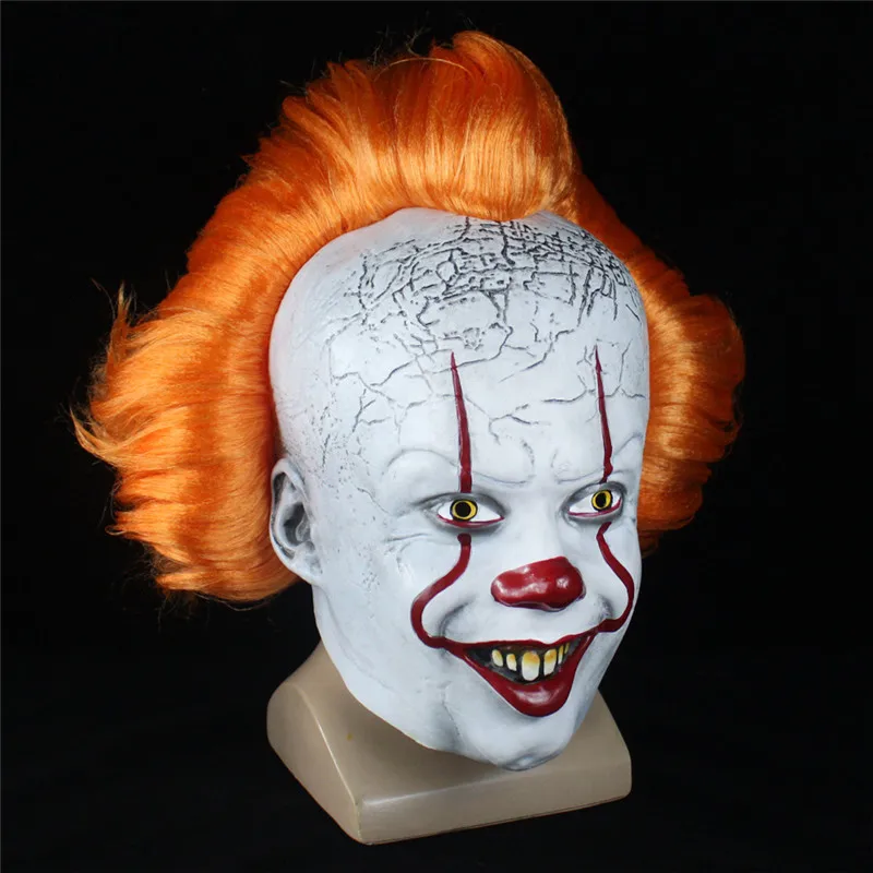 Pennywise маска для косплея с желтым париком это вторая часть 2 ужас, Костюмированная вечеринка латексные маски клоун Хэллоуин костюм реквизит