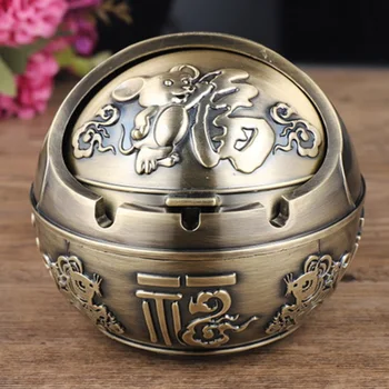 

Newly Ashtray Round Vintage Craft with Metal Cover for Home Office Desktop Decoration TE889