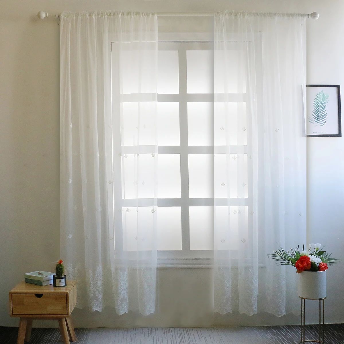 

New Geometric Modern Window Sheer Curtain White Embroidery Tulle Curtains for the Living Room Bedroom Window Voile Windows Treat