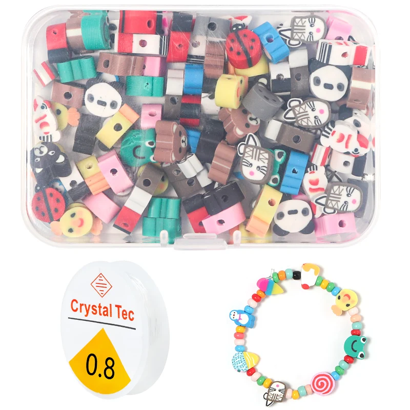 100-910pcs/Box Animal Cake Fruit Flat Polymer Beads Kit Loose Spacer Beads For Jewelry Making Kits Handmade Bracelet Accessories