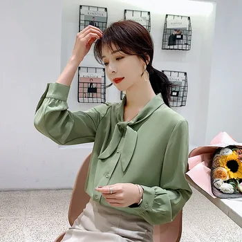 

2020 Spring New Style Shirt Elegant Fashion Western Style Rabbit Eared Bowtie Long-sleeved Upper Garment