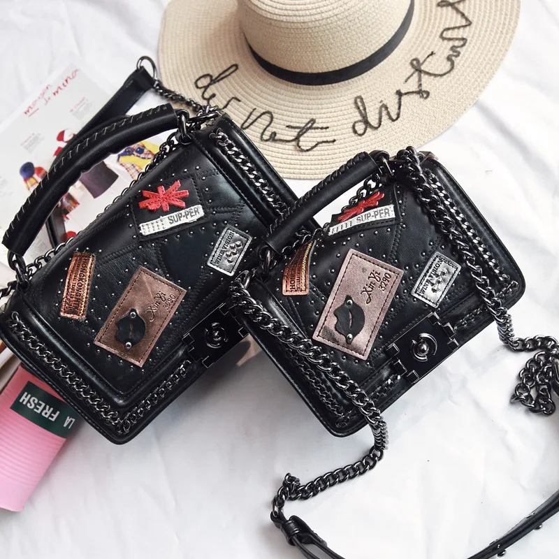 

New Style Cool Graceful Badge WOMEN'S Leather Bags Shopping Hand Single-shoulder Crossbody Bag Chain Square Sling Bag