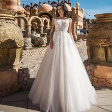 Очаровательное свадебное платье трапециевидной формы с цветочным принтом и глубоким вырезом, с рукавами-крылышками, 3d-цветком, Кружевная аппликация, прозрачная кисея, тюль