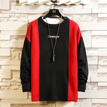 

High Quality Men'S Knitted Sweater Autumn Winter Brand Black Blue Pullovers Knitwear 2019 Oversize