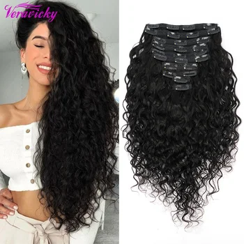 

Veravicky 200G Natural Wave Clip in Hair Extensions European Hair Machine Made Remy Human Hair Full Head Set Clip ins