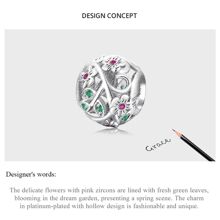 bamoer deslumbrante sonho jardim prata esterlina charme primavera cristal redondo grânulo pingente para pulseira feminina diy moda jóias