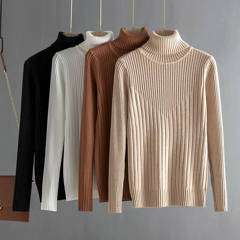 

Turtlelneck Women Sweater Autumn Winter Warm Knitted Jumper Rib High Quality Female Pullover Womens Sweaters Top Turtleneck Full