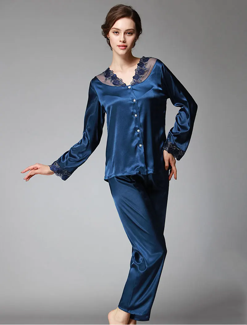 Norns пижамы добавляют удобрения для увеличения шелковых дам осенью и зимой девять точек рукав домашний сервис кружева пижамы набор