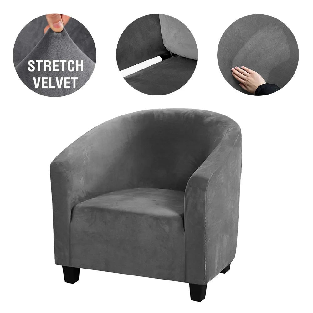 

Plush Elastic Coffee Chair Sofa Cover Solid Color Leisure Stretch Bathtub Armchair Seat Cover Protector Washable Slipcover 1pc