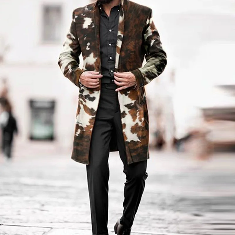 2021 men's mid-length casual contrast color Korean loose windbreaker jacket men fashion camouflage single-breasted windbreaker 1