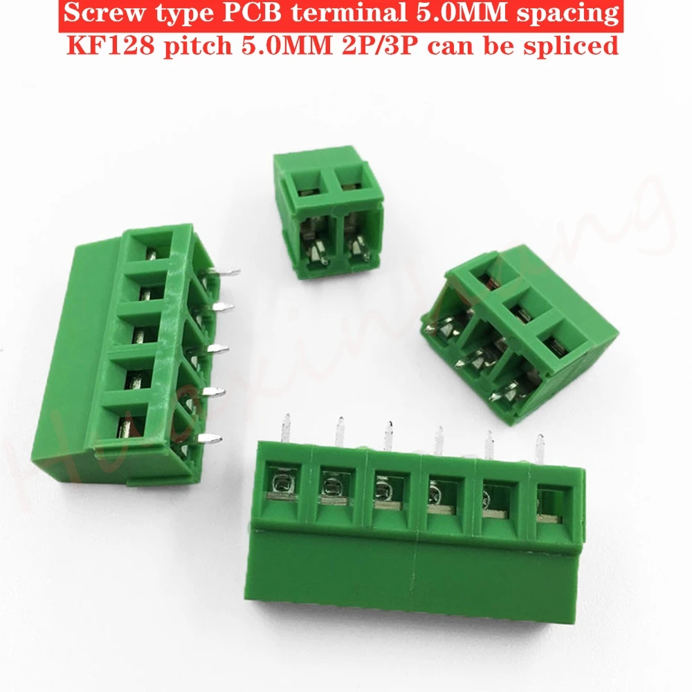 100 шт. 5,0 2Pin 3Pin PCB винт Соединительный клеммный блок разъемы 300 В 10A KF128-2P KF128-3P штекер 5,0 мм зеленый