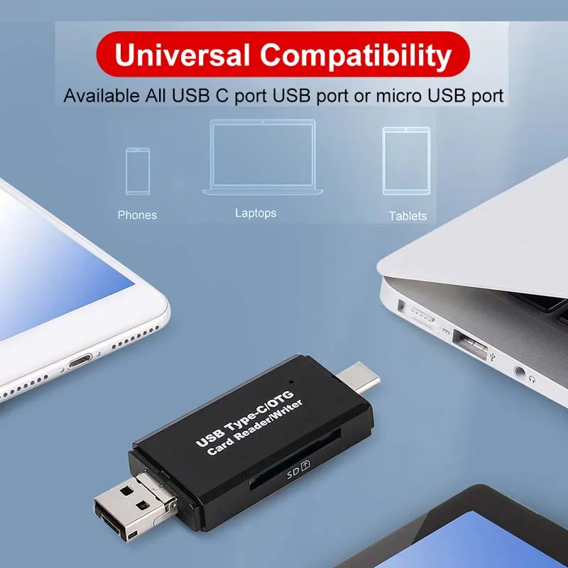 3 in 1 SD TF Reading Card High Speed Memeory Card Reader for Samsung Huawei Mobilephone Adapter Type C Micro USB 2.0 Reader