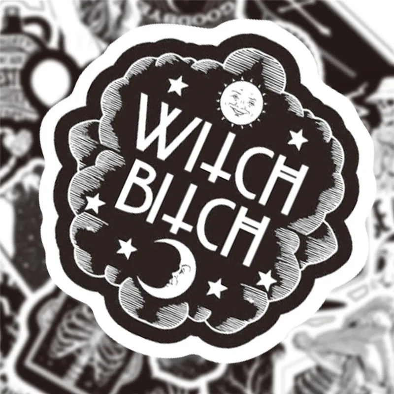 10/30/50PCS Cool Black and White Gothic Skull Stickers Aesthetic Laptop Bike Skateboard Waterproof Graffiti Sticker Pack Kid Toy