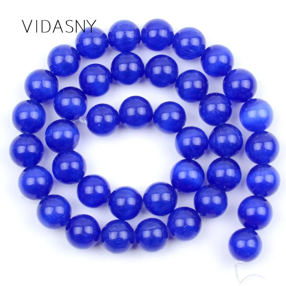 

Natural Gem Blue Cat Eye Stone Round Beads For Jewelry Making 4 6 8 10 12mm Spacer Loose Beads Diy Bracelet Necklace Charms 15''